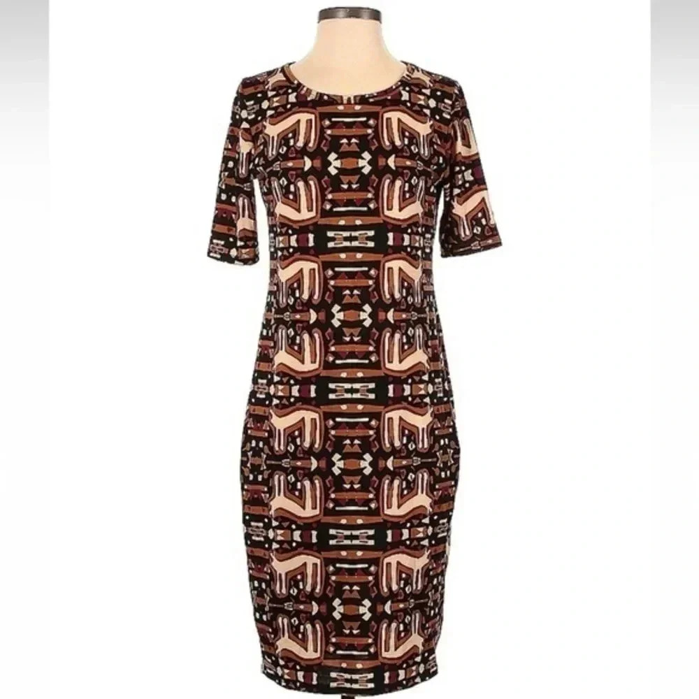 LuLaRoe Julia Fitted Sheath Dress Bohemian Aztec Southwestern Tribal Size S